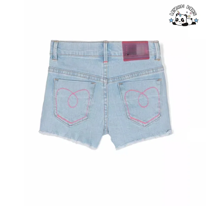 LEZONKIDS - 2024 Shorts de ganga de verão novas moda com remendos de lantejoulas para meninas de 2-14 anos para uso diário